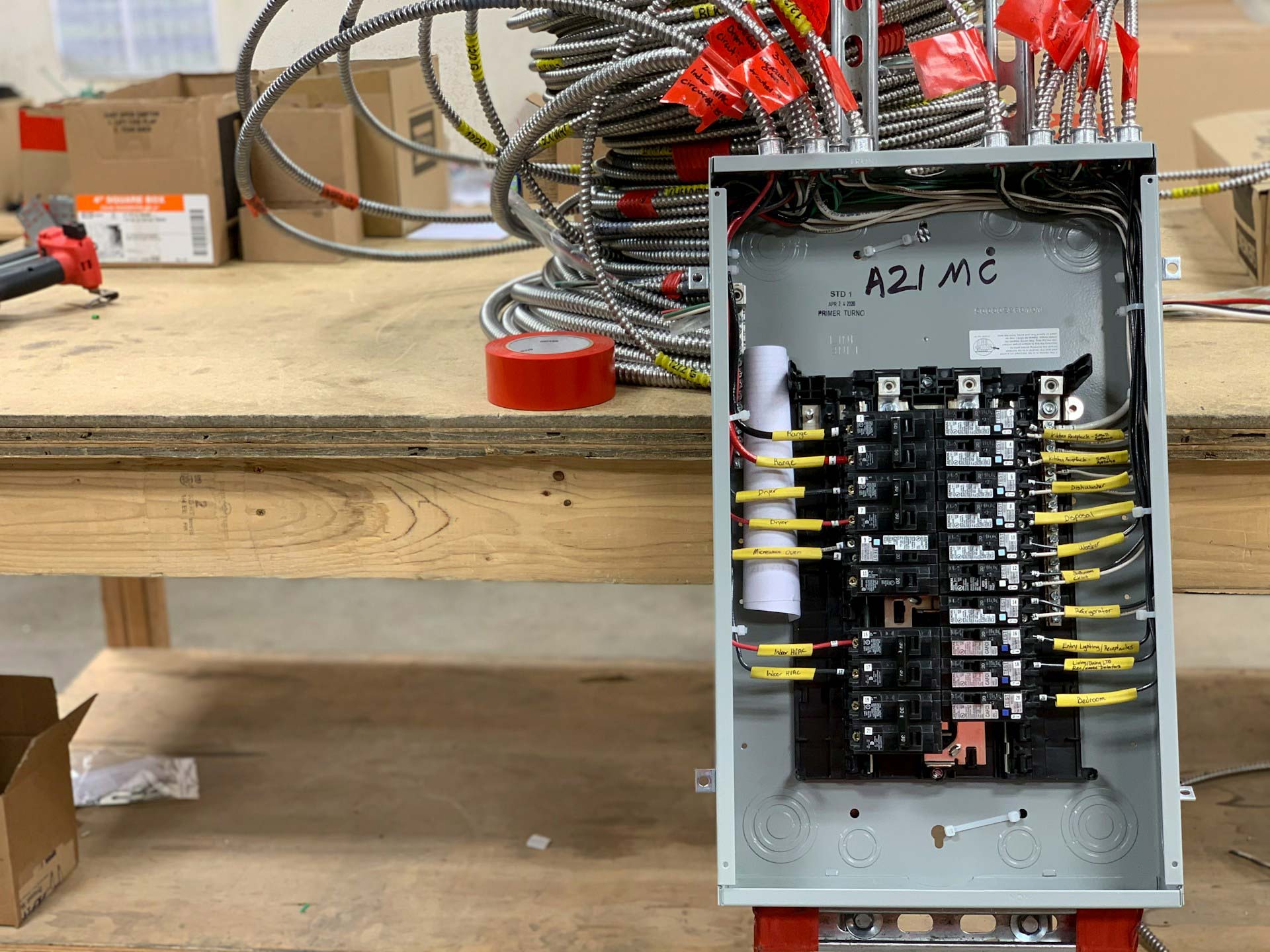 Electric panel on workbench