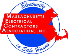 Massachusetts Electrical Contractors Association logo. Text caption reads: "Electricity in safe hands."