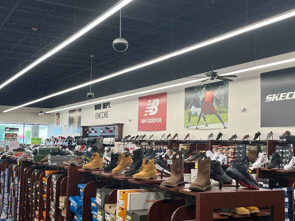 Interior of shoe store with new lighting